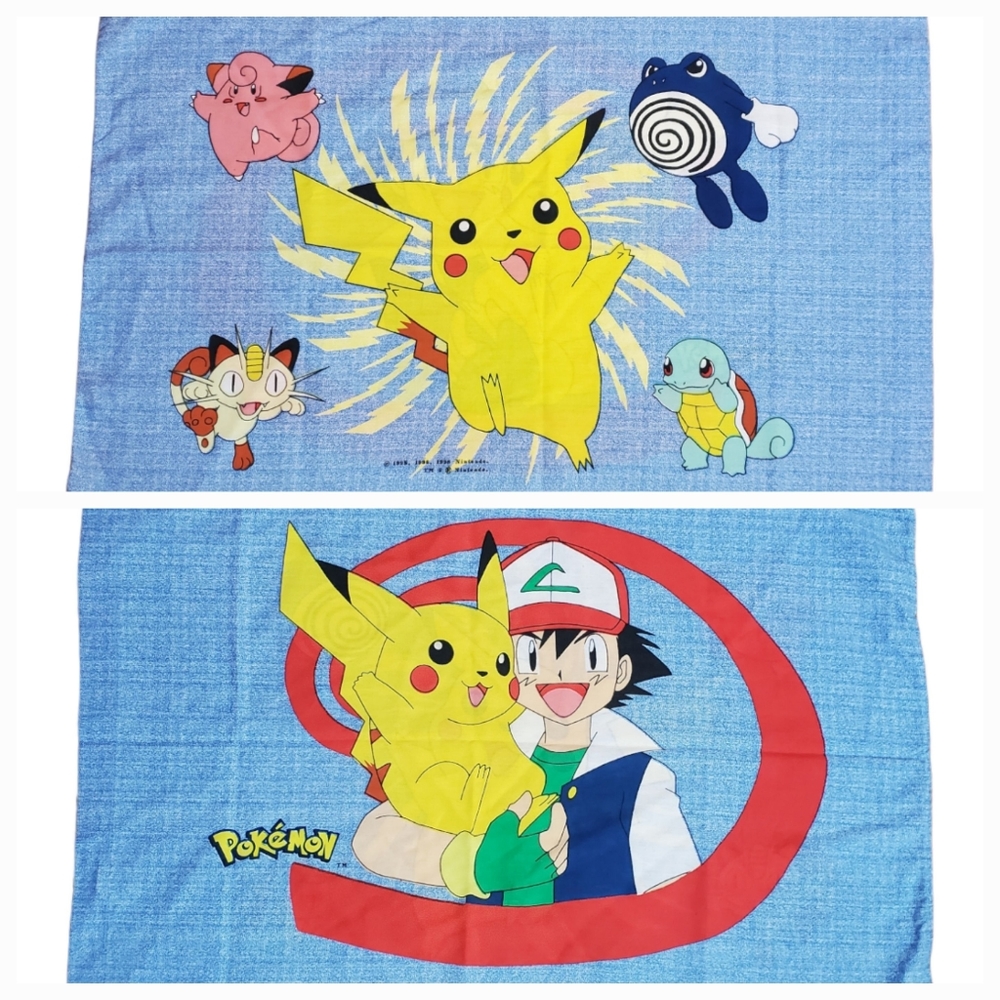 Vintage 1998 Nintendo Pokémon Pillow Case Pikachu Ash Squirtle Meowth Cl…